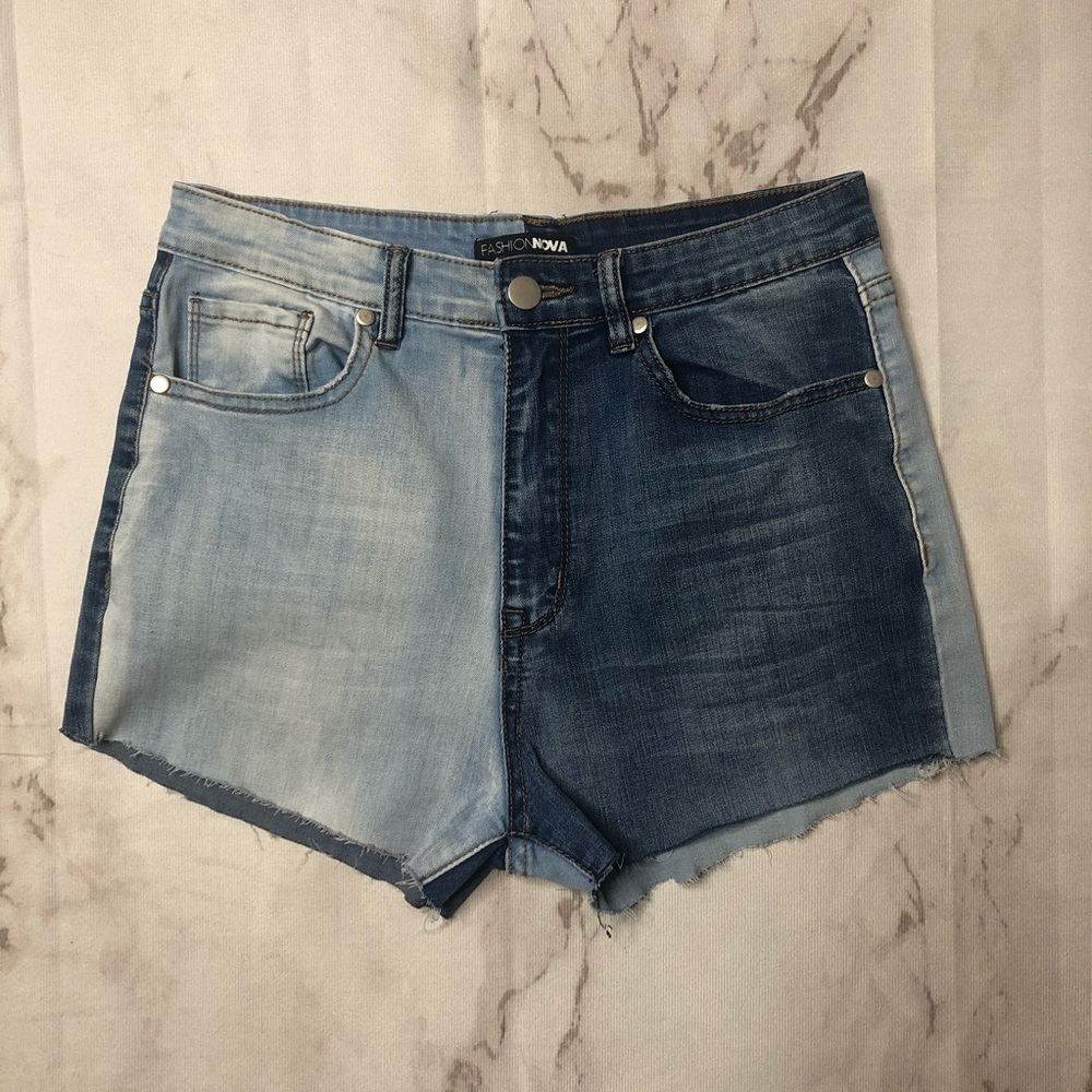 Fashion Nova Color Block Denim Shorts High Waisted